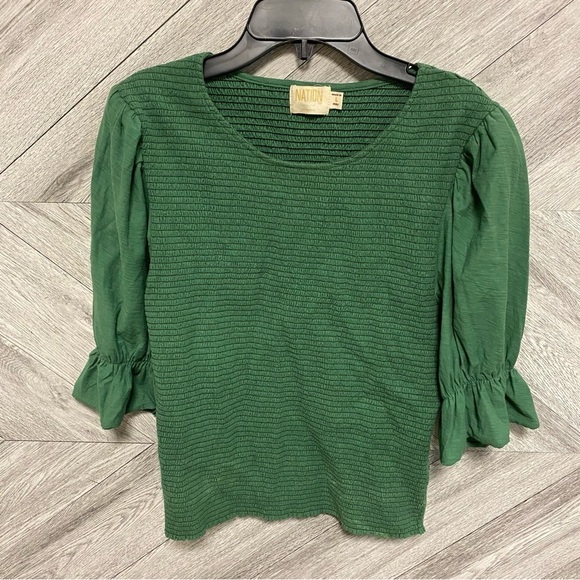 NATION LTD | Bardot Gathered Sleeve Tee In Fern Green Smocked Size L REVOLVE - Picture 4 of 11